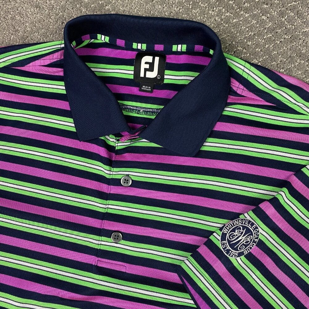 FootJoy Polo Shirt Men's Large Green Purple Navy Striped Golf performance